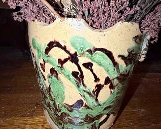 Faience Pottery Vase with Green and Brown Glaze