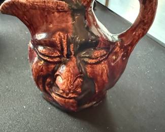 Vintage Mexican Pottery Face Pitcher