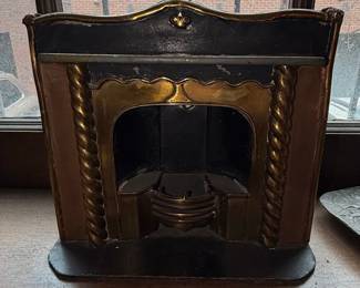 Antique Cast Iron and Brass Fireplace Insert with Twisted Rope Motif