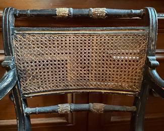 Regency Style Ebonized and Gilt Stenciled Cane Seat Armchair