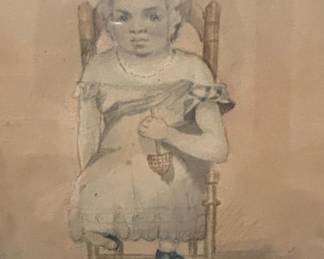 Victorian Child Portrait, Unidentified Artist, Watercolor on Paper