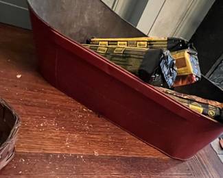 Antique Red Galvanized Metal Coal Hod / Scuttle