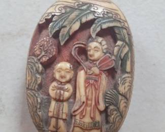 Japanese Carved Ivory Netsuke of a Man and Child