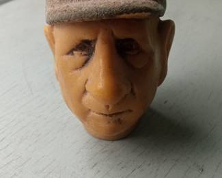 Vintage Wax Head Figurine with Felt Hat and Spectacles