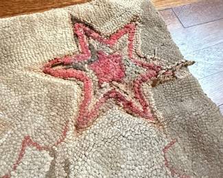 Folk Art Hooked Rug with Stars and Animals