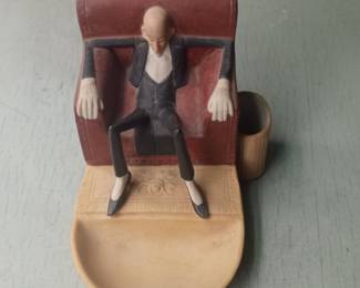 Art Deco Ceramic Ashtray Figurine - Man in Armchair