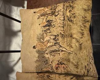 Vintage Hunting Scene Tapestry Pillows (Pair) - English Hunt Scene