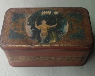 Antique Lithographed Tin Box with Figural Scene