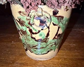 Faience Pottery Vase with Green and Brown Glaze