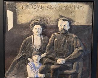 Framed Bas-Relief Portrait Plaque of "Tim the Czar and Czarina"