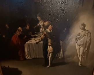 Oil Painting of a Banquet Scene with a Ghostly Figure