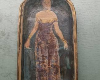 Folk Art Carved Wooden Figures and Figural Pottery Dish