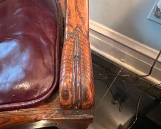 Victorian Carved Oak Armchair with Leather Seat