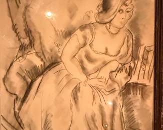 Emil Ganso "Seated Woman" Charcoal Drawing
