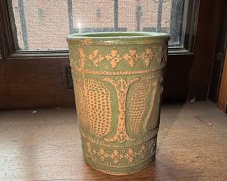 Antique Green Glazed Majolica Umbrella Stand