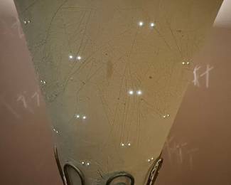 Unknown Artist Perforated Ceramic Lamp with Incised Motifs and Illuminated 'Eyes'