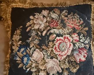 Vintage Floral Needlepoint Pillow