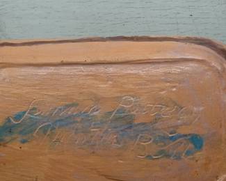 Folk Art Carved Wooden Figures and Figural Pottery Dish