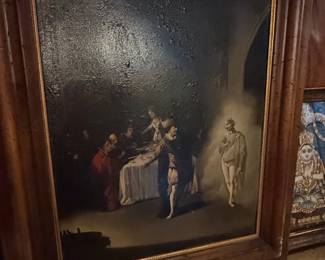 Oil Painting of a Banquet Scene with a Ghostly Figure