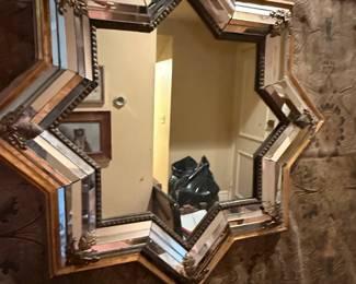 Vintage Eight-Pointed Star Mirror with Giltwood Frame and Decorative Appliqués