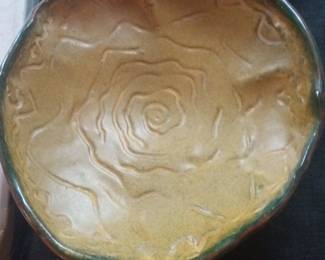 Handmade Ceramic Bowl with Embossed Rose Design
