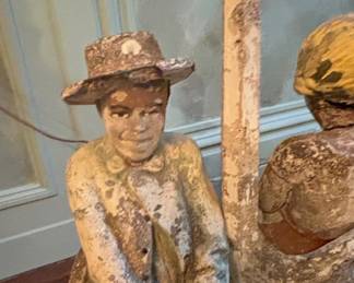 Folk Art Cast Stone Figural Grouping of Two Figures on a Bench