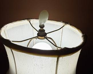 Victorian Blue and White Ceramic Oil Lamp with Brass Accents