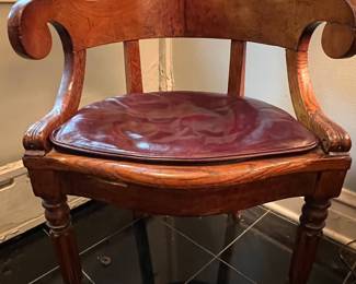 Victorian Carved Oak Armchair with Leather Seat