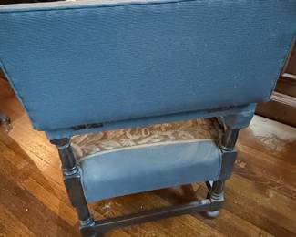 Arts and Crafts Settee with Embroidered Crest and Folate Tapestry