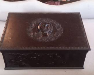 Art Nouveau Enameled Metal Box with Figural Embellishment