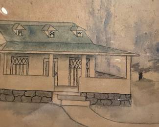 Watercolor House Portrait with Monogram