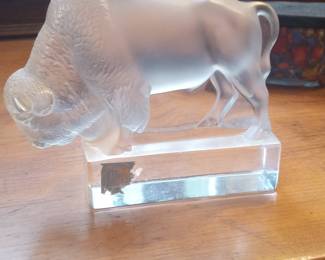 Lalique Crystal Bison Paperweight