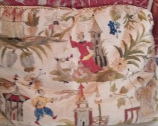 18th Century French Chinoiserie Needlepoint Pillow