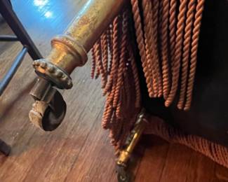 Victorian Giltwood Tufted Ottoman Stool with Fringe and Casters