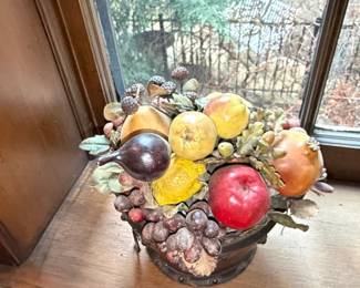 Vintage Italian Majolica Faux Fruit Arrangement in Decorative Basket