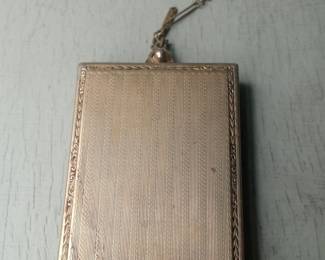 Art Deco Enameled Compact with Chain