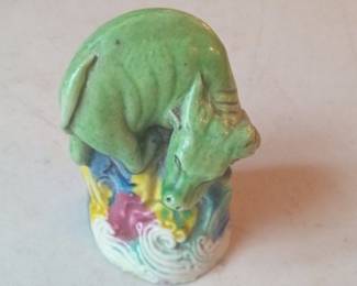 Green Ceramic Foo Dog Figurine