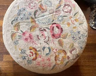 Vintage Floral Needlepoint Ottoman