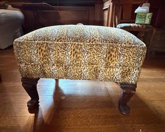 Victorian-Style Leopard Print Upholstered Ottoman