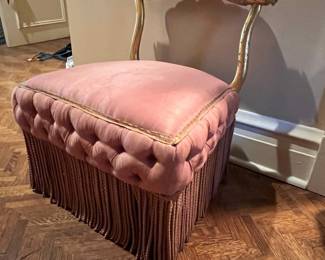 Napoleon III Style Pink Velvet Tufted Slipper Chair with Fringe