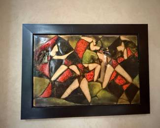 Framed Enameled Copper Abstract Art Panel