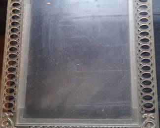 Art Deco Frosted Glass and Gilt Metal Picture Frame with Oval Motif