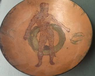 Enamel on Copper Dish with Male Figure