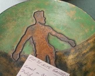 Enamel on Copper Dish with Male Figure