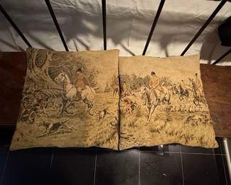 Vintage Hunting Scene Tapestry Pillows (Pair) - English Hunt Scene