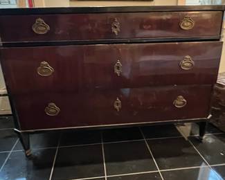 French Empire Mahogany Commode with Ebonized Accents and Ornate Brass Pulls