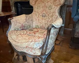 Louis XV Style Carved Walnut Bergere Chair