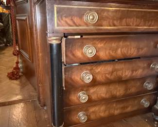 Empire Style Flame Mahogany Four-Drawer Commode with Marble Top
