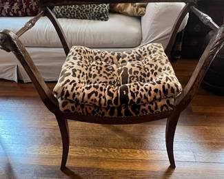 Neoclassical Style Carved Wood Armchair with Animal and Face Motifs, possibly Thomas Hope style