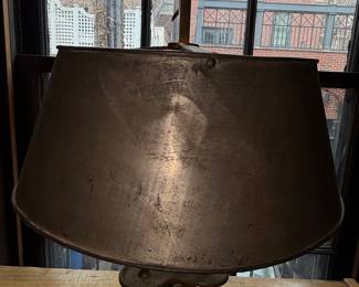 Brass Bouillotte Candlestick Table Lamp with Metal Shade